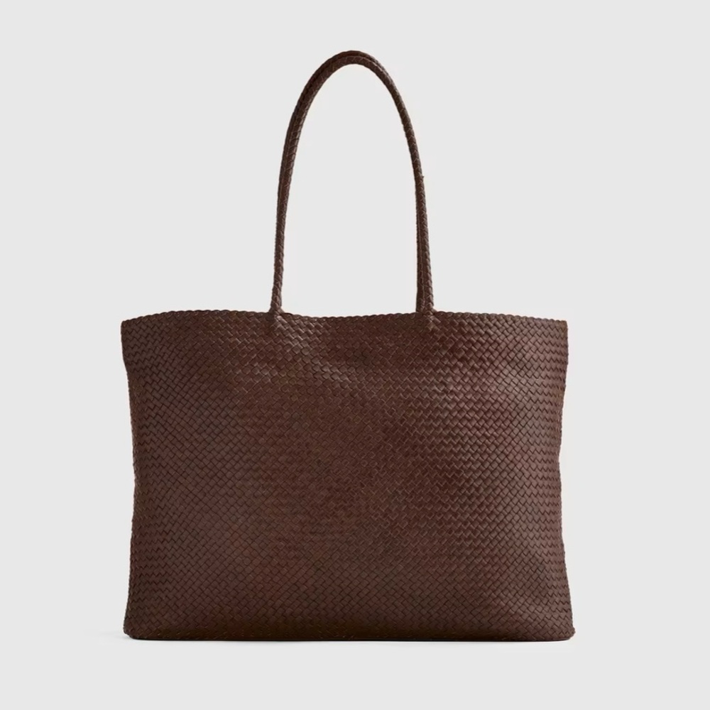 Quince Brown Leather Handwoven Tote Bag